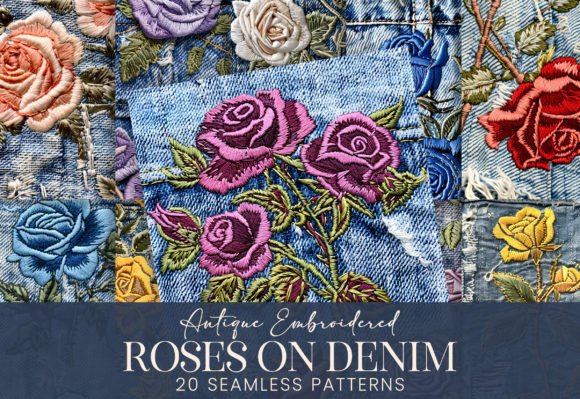Antique Roses on Blue Jeans Denim Fabric: A Timeless Pattern for Modern Creativity