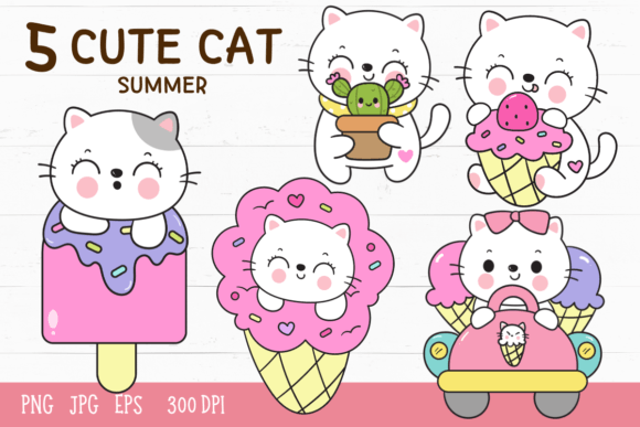 Cute Cat Summer Kawaii Kitten Cartoon