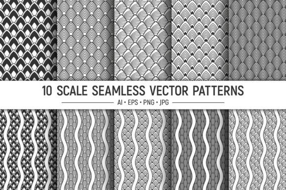 Exploring 10 Fish, Dragon, and Snake Scales Patterns: A Seamless Vector Collection for Creative Designers