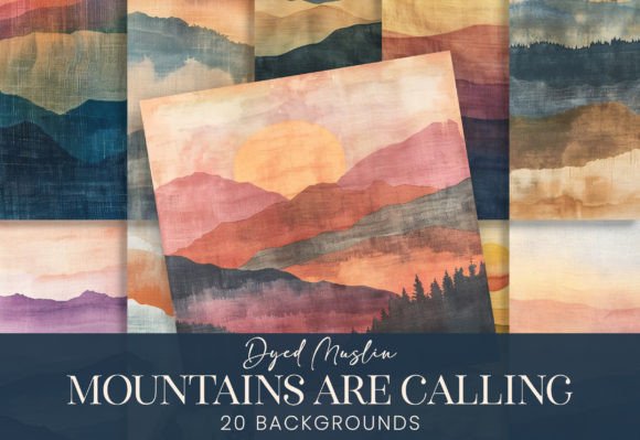 Mountains Eco Dyed Muslin Linen Cloth for Creative Projects