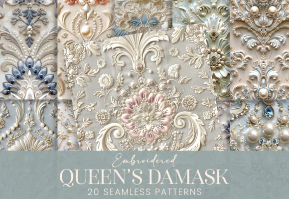 Pearls Crystals French Damask Embroidery for Modern Design Projects