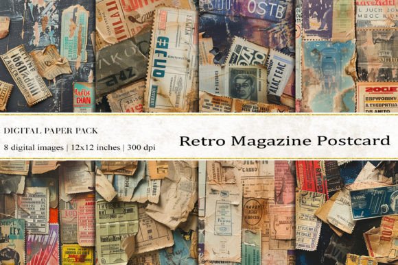 Retro Magazine Postcard Digital Papers for Creative Projects