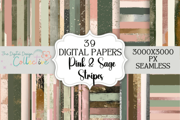 Seamless Pink, Sage Stripe Digital Paper: A Creative Resource
