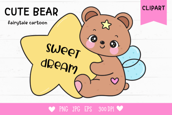 Teddy Bear Hug Giant Star Kawaii Clipart: A Cute Design for Every Occasion