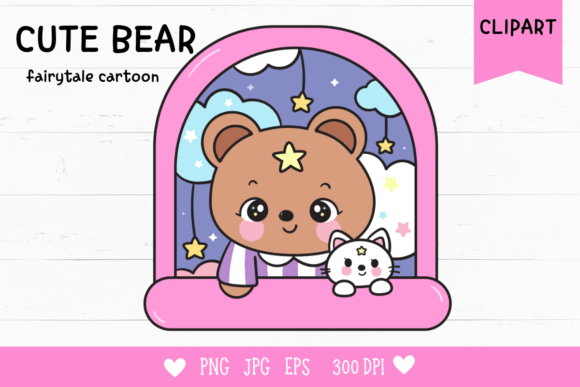 Teddy Bear in Window and Bunny Bedtime: A Versatile Digital Clipart for Heartfelt Creations