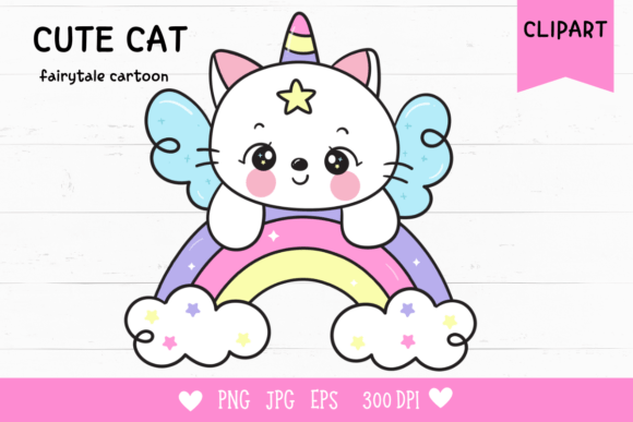 Unicorn Cat on Rainbow Kawaii Cliparts: A Magical Addition to Your Creative Projects