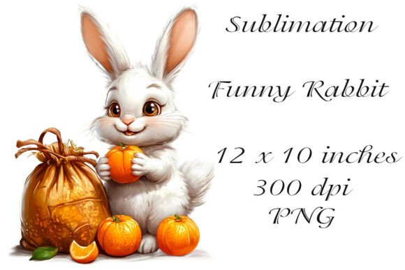 Watercolor Sublimation Funny Rabbit with Oranges